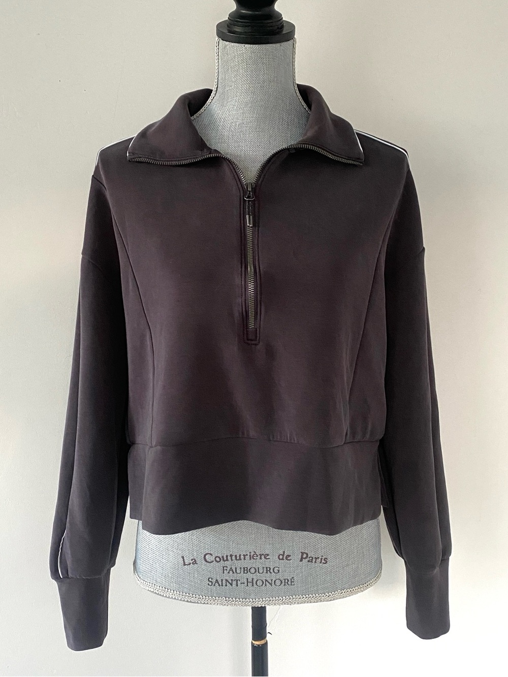 Member’s Mark Cropped Half-Zip Pullover Dark Charcoal White Piping Sz M Soft